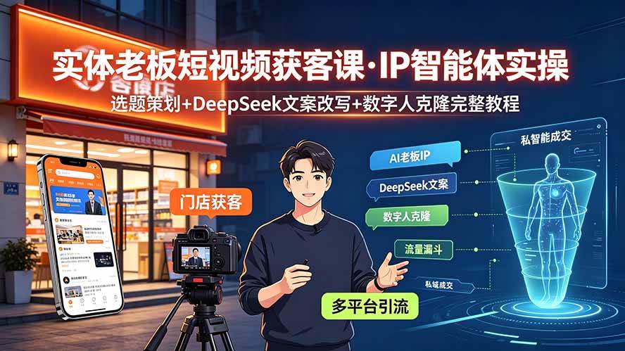 实体老板短视频获客课·IP智能体实操|选题策划+DeepSeek文案改写+数字人克隆完整教程