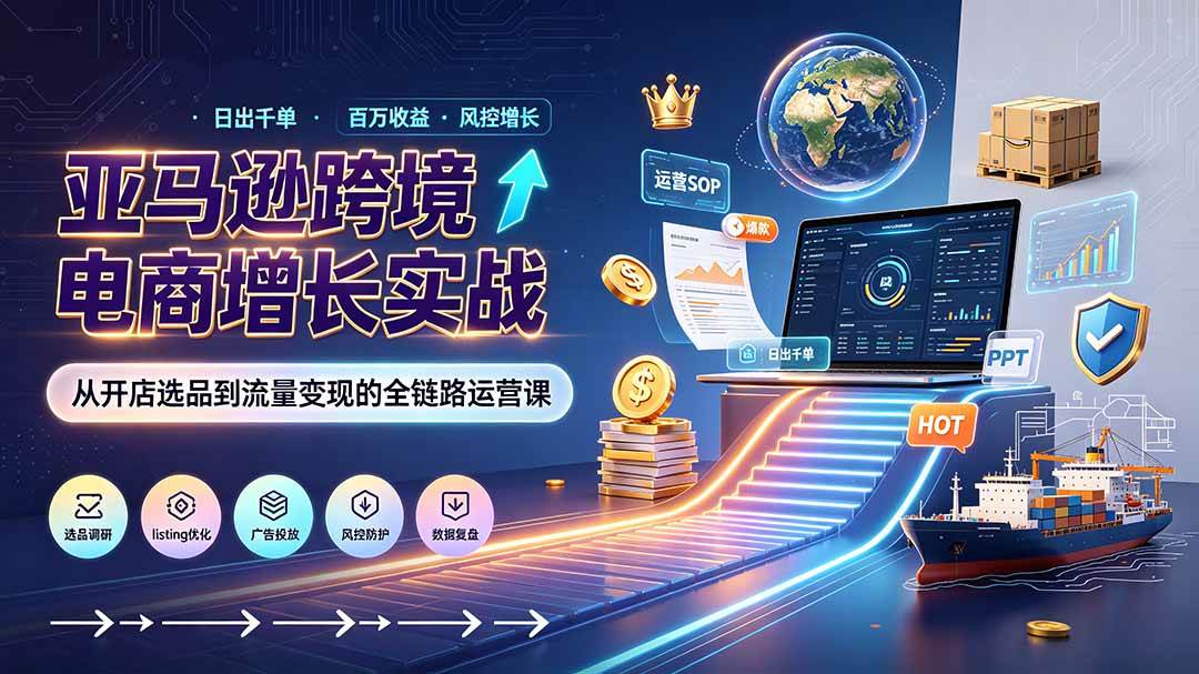 亚马逊0-1孵化特训营8期:从注册风控到稳定日出千单实战,规避审核封店风险,标准化执行流程落地