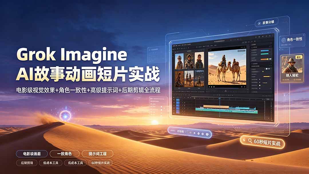 Grok Imagine AI故事动画短片实战:电影级视觉效果+角色一致性+高级提示词+后期剪辑全流程
