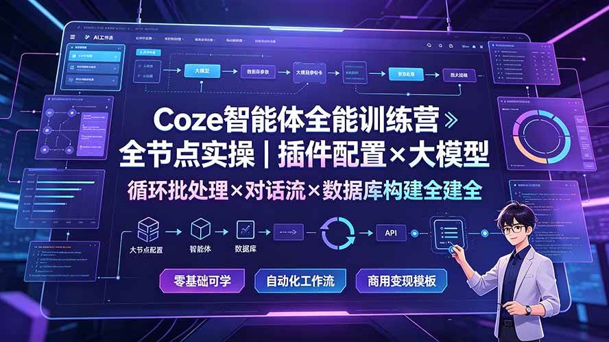 Coze智能体全能训练营:全节点实操|插件配置×大模型×循环批处理×对话流×数据库构建全教学