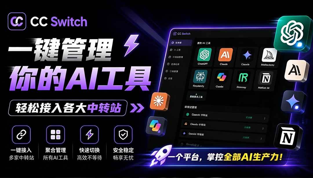一键给Chatgpt、Codex、Claude接入地第三方中转站,CC Switch统一管理你的 AI 编程工具工作流