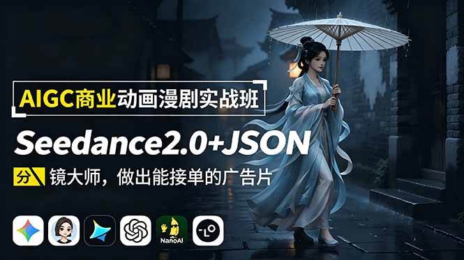 AIGC商业动画漫剧实战班-更新:Seedance2.0+JSON分镜大师,做出能接单的广告片