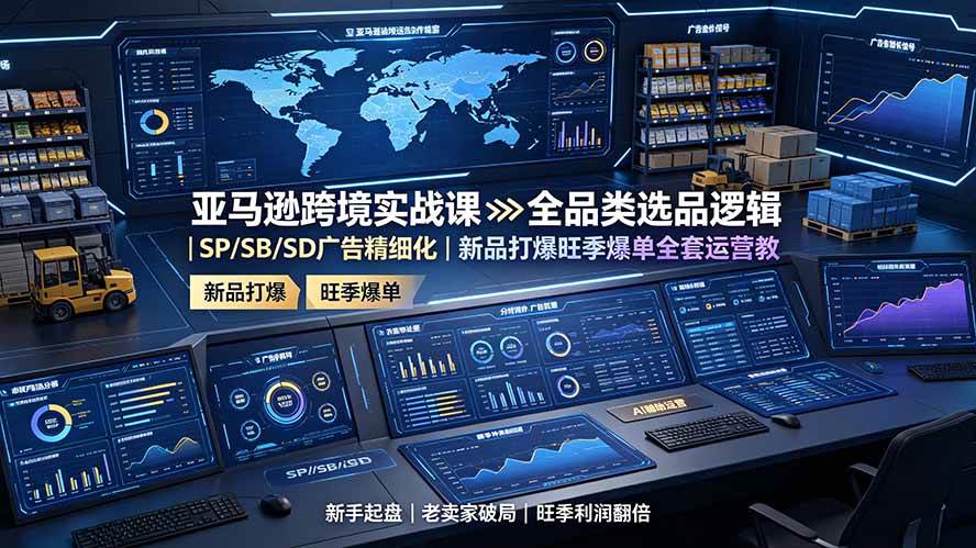 亚马逊跨境实战课:全品类选品逻辑|SP/SB/SD广告精细化|新品打爆旺季爆单全套运营教程