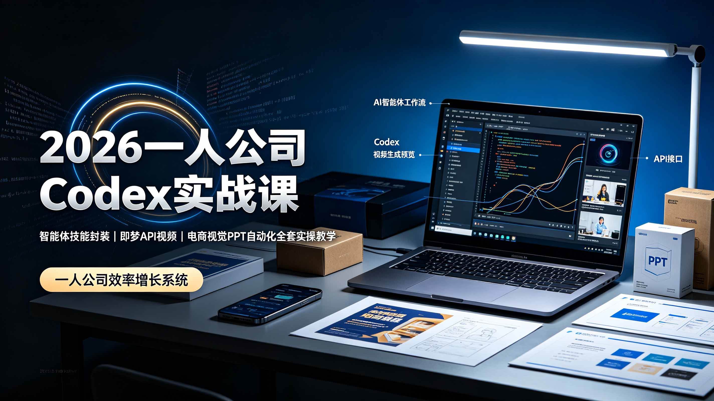 2026一人公司Codex实战课◆智能体技能封装|即梦API视频|电商视觉PPT自动化全套实操教学
