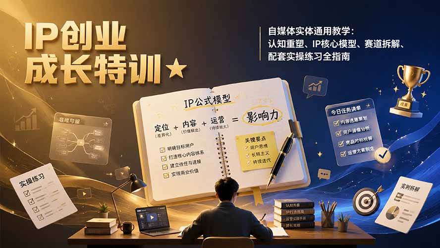 IP创业成长特训★自媒体实体通用教学:认知重塑、IP核心模型、赛道拆解、配套实操练习全指南