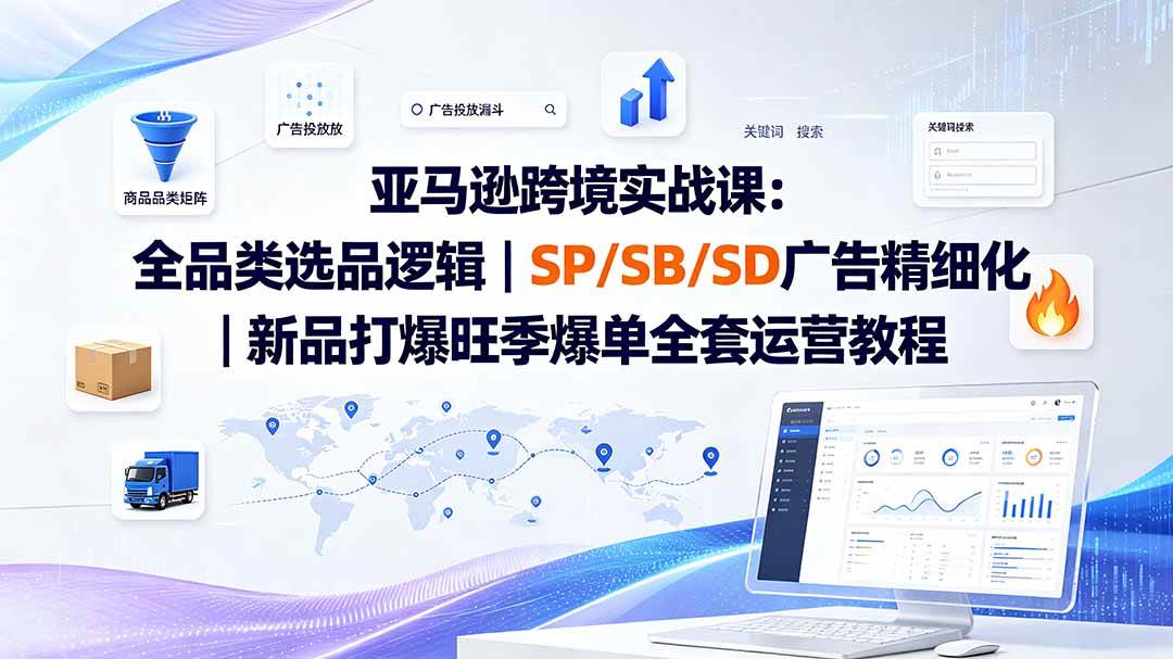 亚马逊跨境实战课-更新:全品类选品逻辑|SP/SB/SD广告精细化|新品打爆旺季爆单全套运营教程