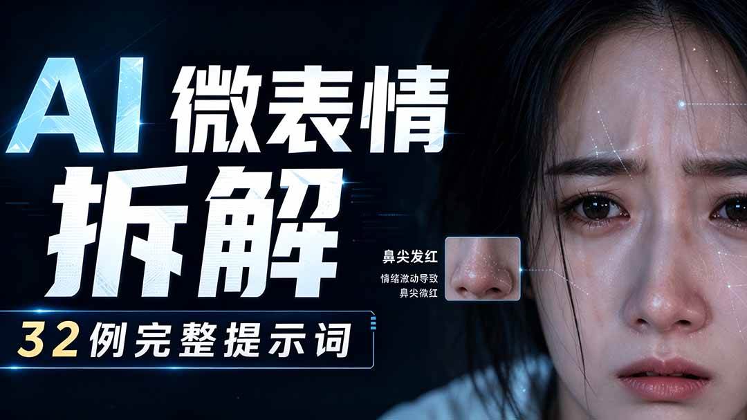 AI微表情拆解提示词合集,精准调控AI角色表情,告别塑料感、AI面瘫脸。