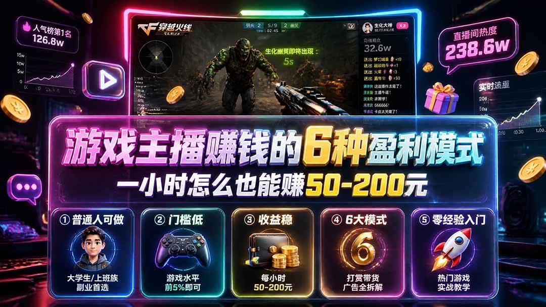 付费文章:游戏主播赚钱的6种盈利模式,一小时怎么也能赚50-200元