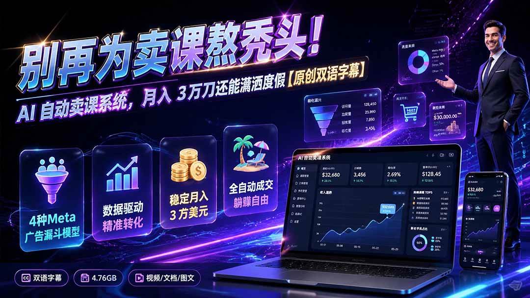 别再为卖课熬秃头!AI 自动卖课系统,月入 3 万刀还能潇洒度假【原创双语字幕】