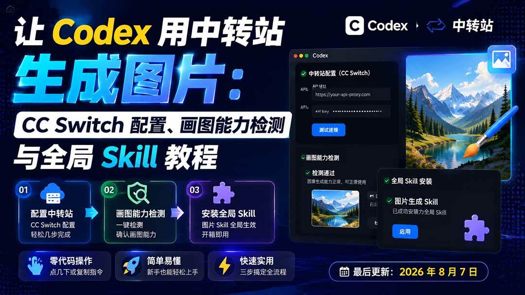让 Codex 用中转站生成图片:CC Switch 配置、画图能力检测与全局 Skill 教程
