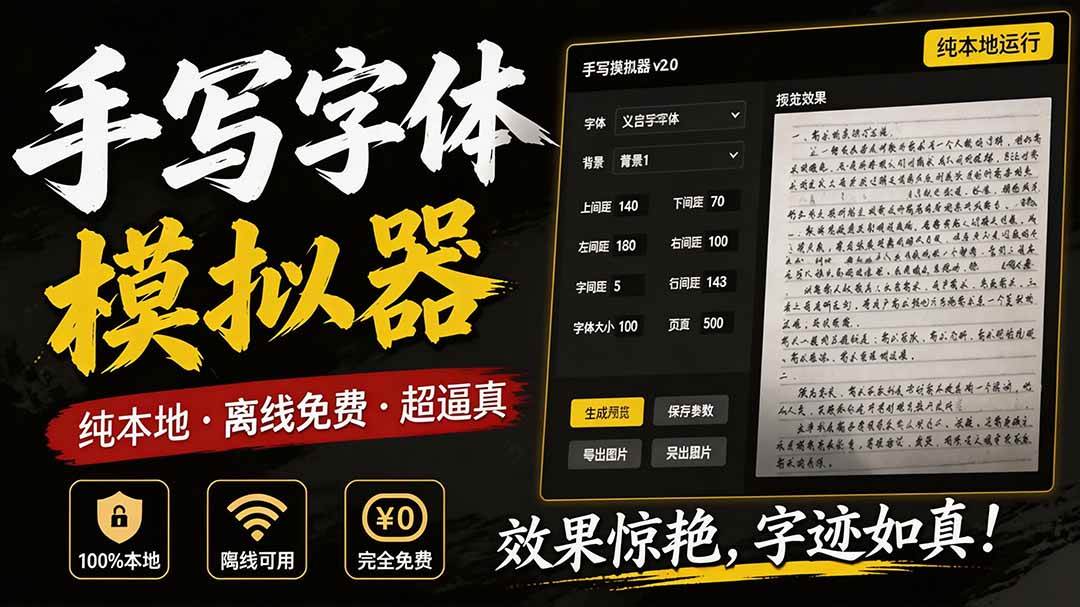 罚抄神器!罚抄10万字都不在怕了,手写字体模拟生成器,附带新整理背景图和字体,纯本地离线运行