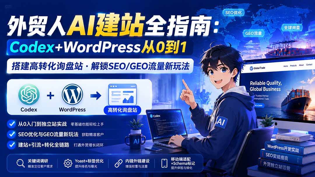 外贸人AI建站全指南:Codex+WordPress从0到1·搭建高转化询盘站·解锁SEO/GEO流量新玩法-更新