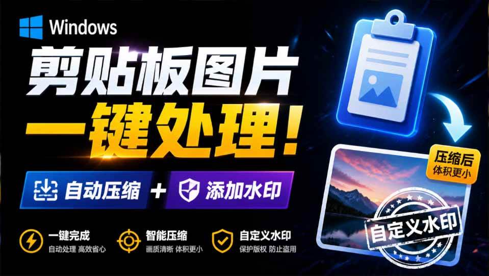 Windows 剪贴板复制图片后,体积会暴涨数百倍?剪贴板图片一键自动压缩及添加水印工具