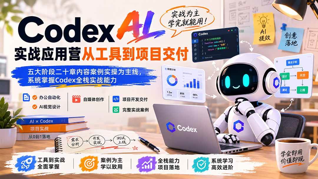 Codex AI实战应用营从工具到项目交付;五大阶段二十章内容案例实操为主线,系统掌握Codex全栈实战能力
