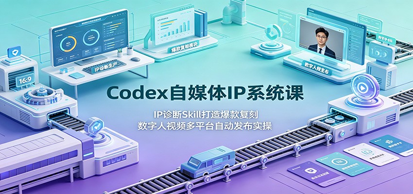 Codex自媒体IP系统课:IP诊断Skill打造爆款复刻,数字人视频多平台自动发布实操