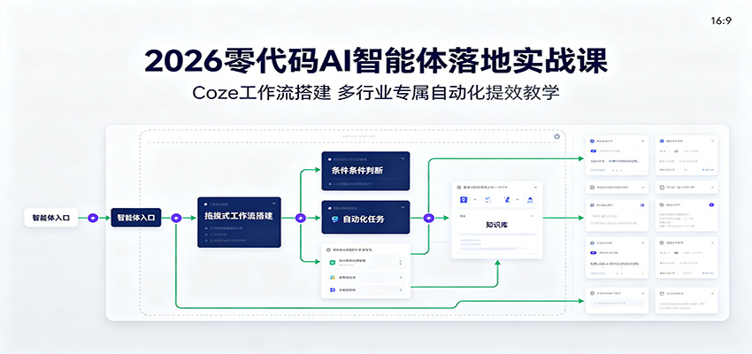 2026零代码AI智能体落地实战课:Coze工作流搭建,多行业专属自动化提效教学