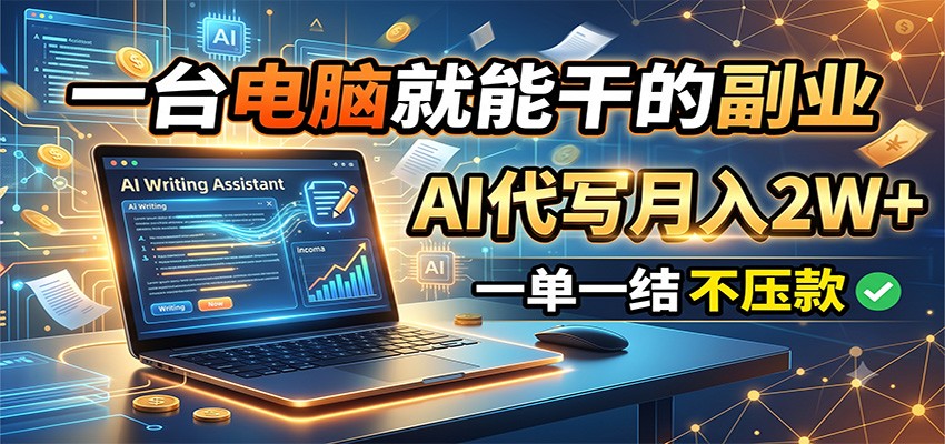 一台电脑就能干的副业,AI代写月入2W+,一单一结不压款
