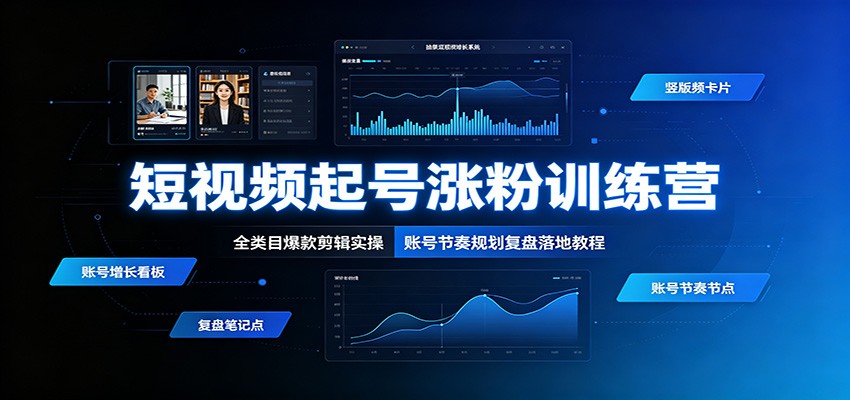短视频起号涨粉训练营:全类目爆款剪辑实操,账号节奏规划复盘落地教程