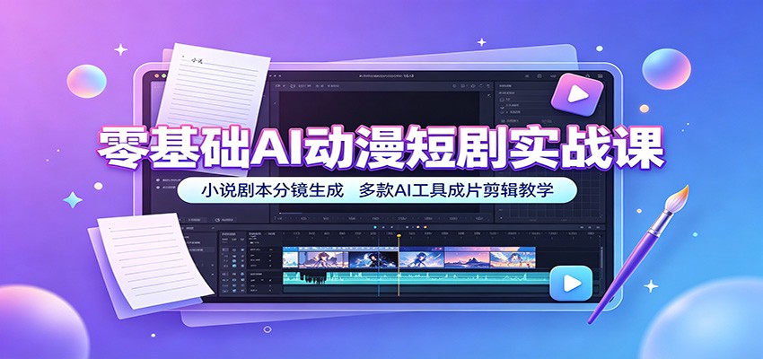 零基础AI动漫短剧实战课:小说剧本分镜生成,多款AI工具成片剪辑教学