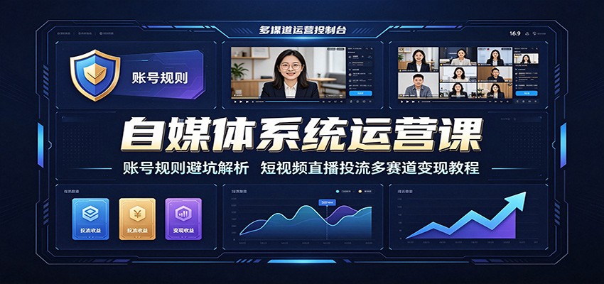 自媒体系统运营课:账号规则避坑解析,短视频直播投流多赛道变现教程