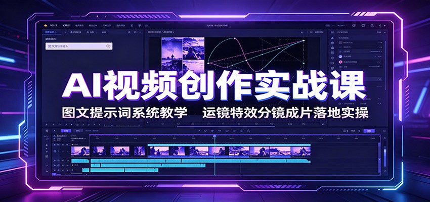 AI视频创作实战课:图文提示词系统教学,运镜特效分镜成片落地实操