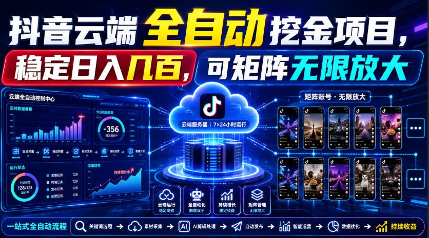Dy云端全自动挖金项目,稳定日入几百,可矩阵无限放大!