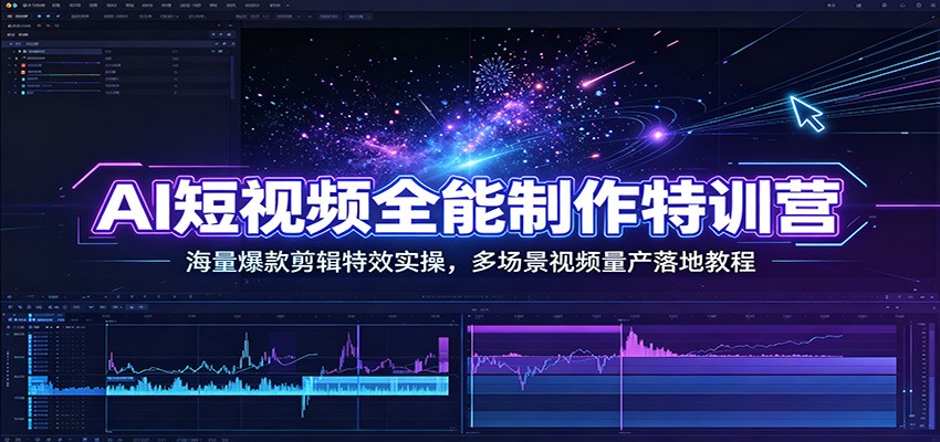 AI短视频全能制作特训营:海量爆款剪辑特效实操,多场景视频量产落地教程