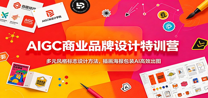 AIGC商业品牌设计特训营:多元风格标志设计方法,插画海报包装AI高效出图