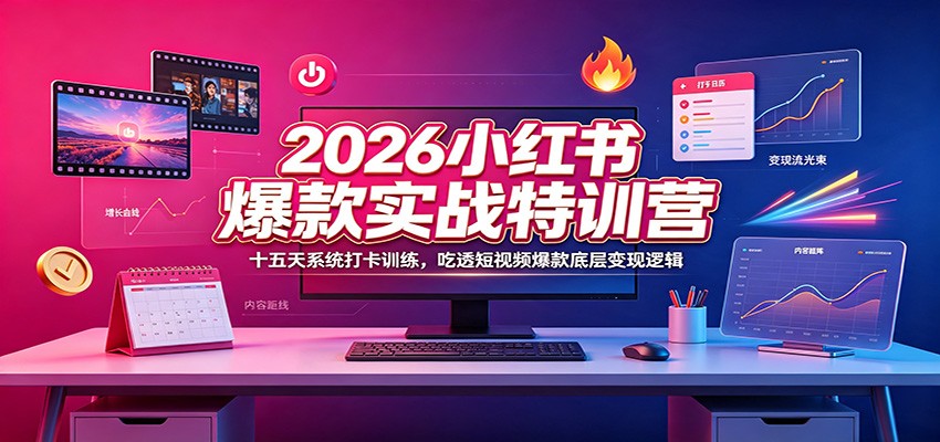 2026小红书爆款实战特训营:十五天系统打卡训练,吃透短视频爆款底层变现逻辑
