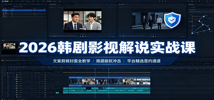 2026韩剧影视解说实战课:文案剪辑封面全教学,规避版权冲击平台精选签约通道