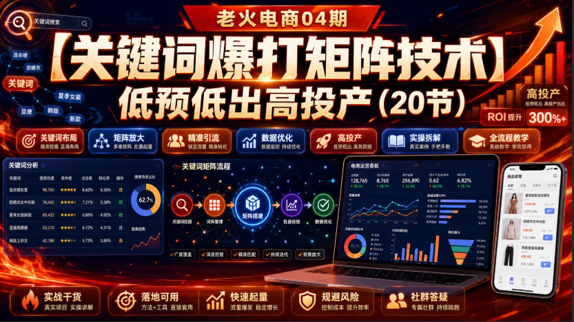老火电商04期:【关键词爆打矩阵技术】低预低出高投产