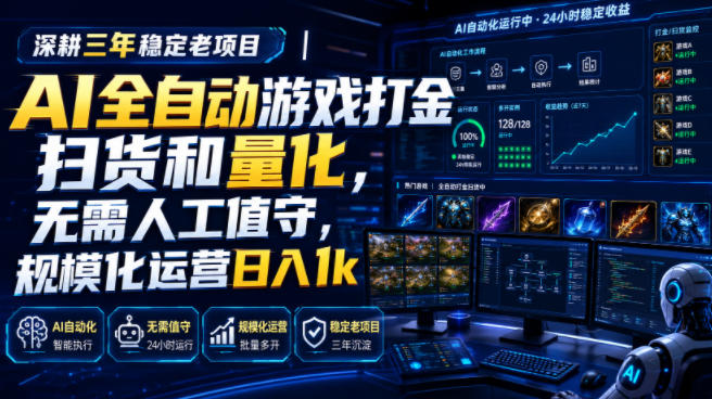 全自动游戏打金和皮肤扫货,规模化运营日入10张,深耕三年稳定老项目!