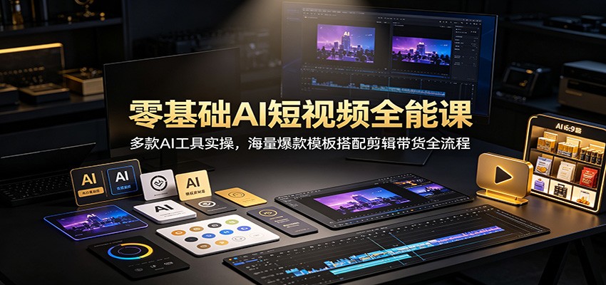 零基础AI短视频全能课:多款AI工具实操,海量爆款模板搭配剪辑带货全流程