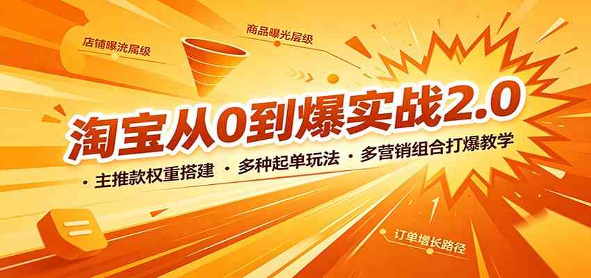 淘宝从0到爆实战2.0:主推款权重搭建,多种起单玩法,多营销组合打爆教学