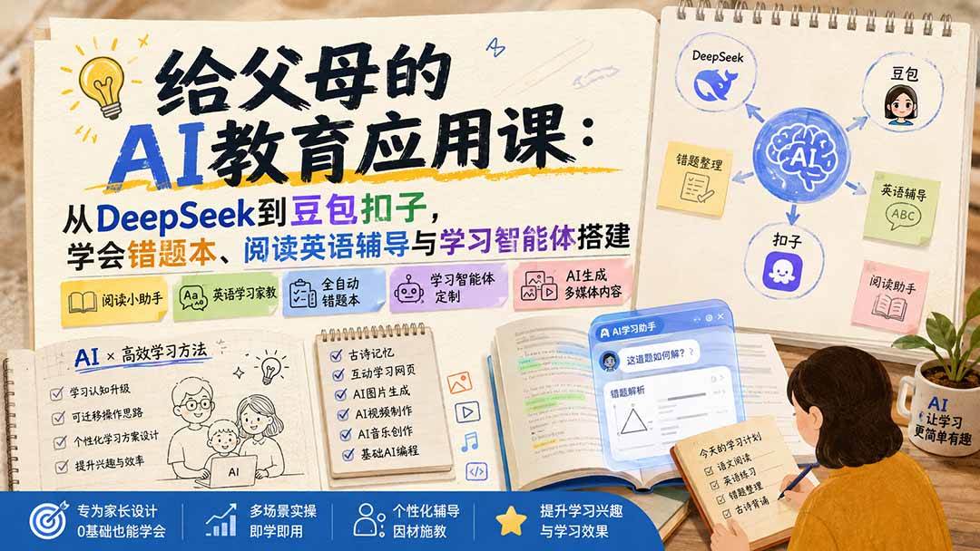 给父母的AI教育应用课:从DeepSeek到豆包扣子,学会错题本、阅读英语辅导与学习智能体搭建