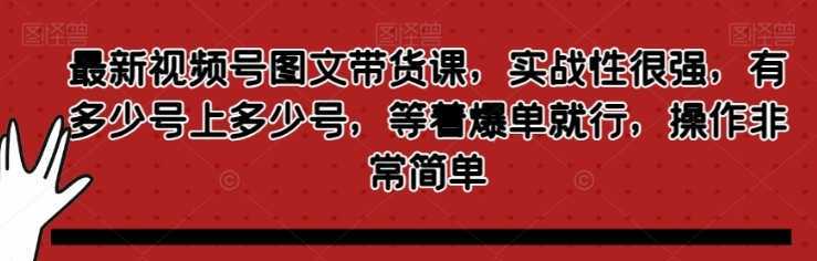 最新视频号图文带货课，实战性很强，有多少号上多少号，等着爆单就行，操作非常简单
