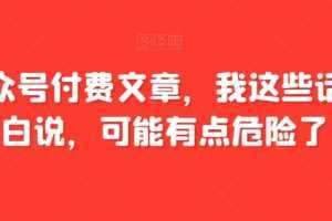 某公众号付费文章,我这些话,坦白说,可能有点危险了