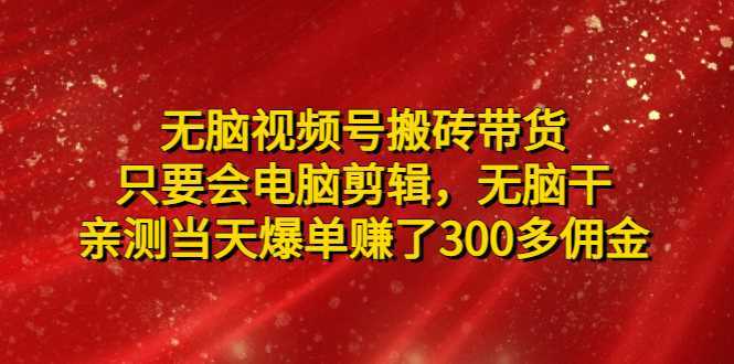 无脑视频号搬砖带货,只要会电脑剪辑,无脑干,亲测当天爆单赚了300多佣金
