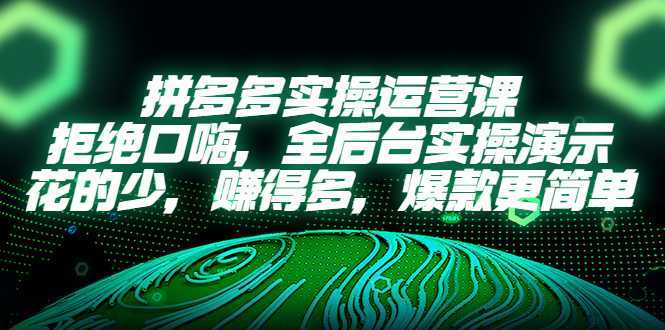 拼多多实操运营课:拒绝口嗨,全后台实操演示,花的少,赚得多,爆款更简单
