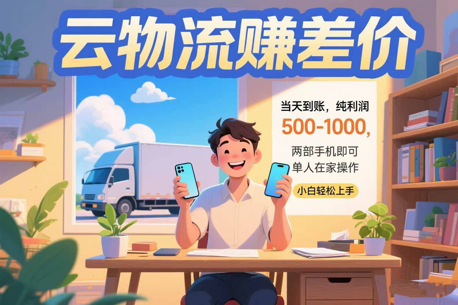 云物流赚差价 当天到账纯利润500-1000 两部手机即可 可单人在家操作 小&#8230;