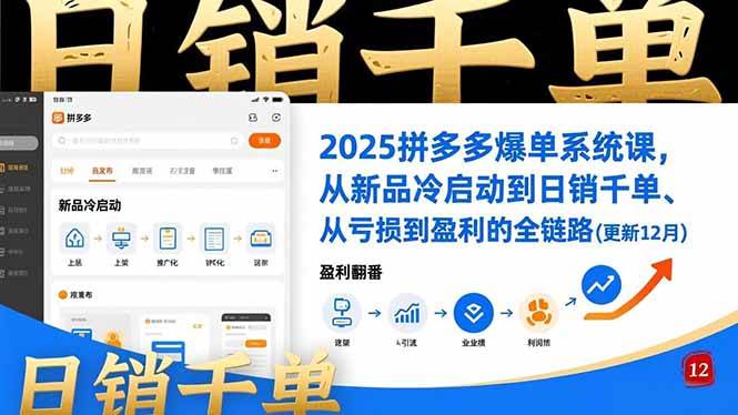 2025拼多多爆单系统课，从新品冷启动到日销千单、从亏损到盈利的全链路