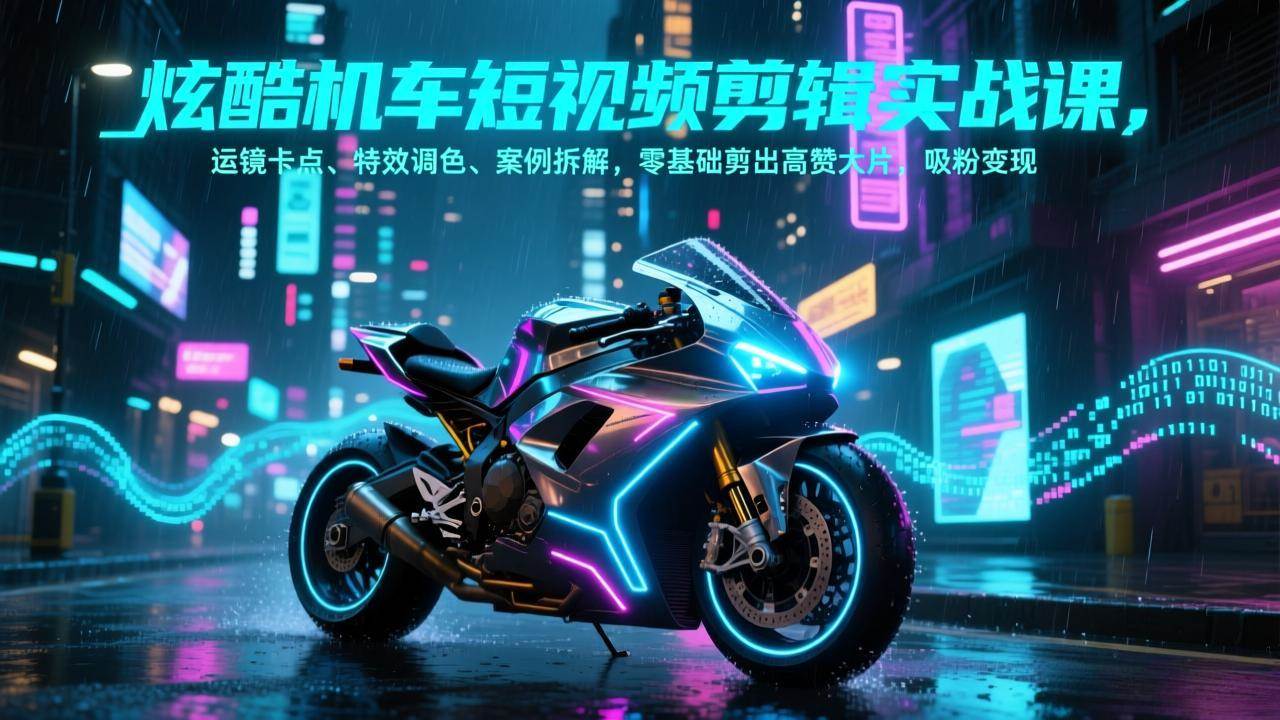 炫酷机车短视频剪辑实战课，运镜卡点、特效调色、案例拆解，零基础剪出高赞大片，吸粉变现