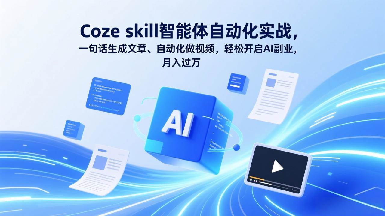 Coze skill智能体自动化实战，一句话生成文章、自动化做视频，轻松开启AI副业，月入过万