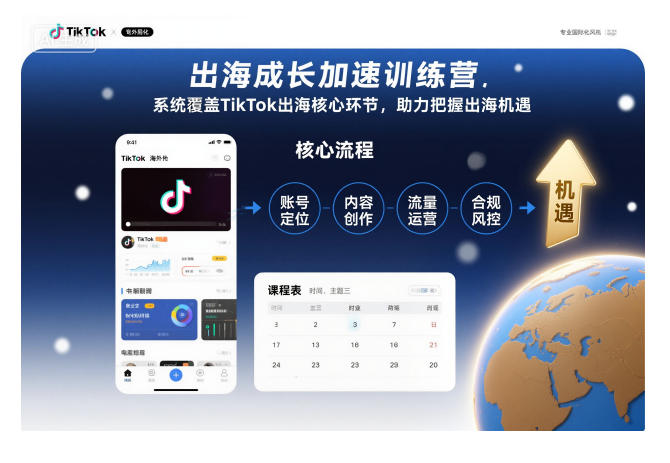 出海成长加速训练营，系统覆盖TikTok出海核心环节，助力把握出海机遇