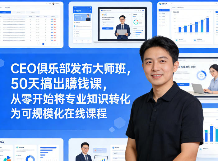 CEO俱乐部发布大师班，50天搞出賺钱课，从零开始将专业知识转化为可规模化在线课程