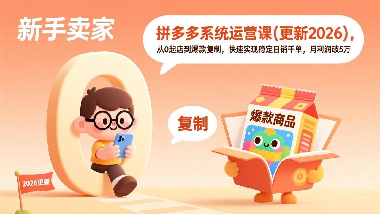拼多多系统运营课(更新3月)，从0起店到爆款复制，快速实现稳定日销千单，月利润破5万