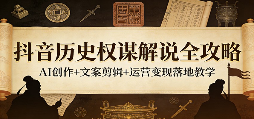 抖音历史权谋解说全攻略：AI创作+文案剪辑+运营变现落地教学