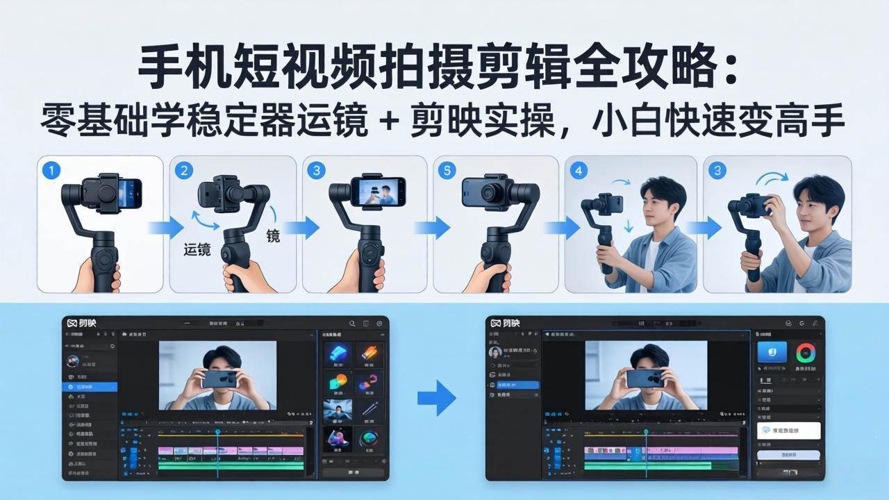 手机短视频拍摄剪辑全攻略：零基础学稳定器运镜 + 剪映实操，小白快速变高手