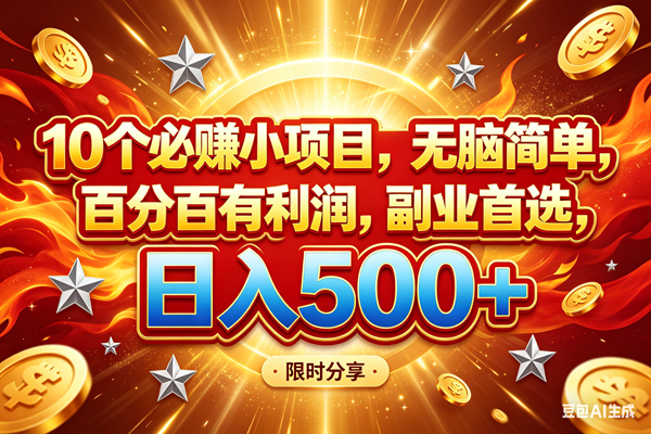 10个必赚小项目，百分百赚米，无脑简单，副业首选，日入499+