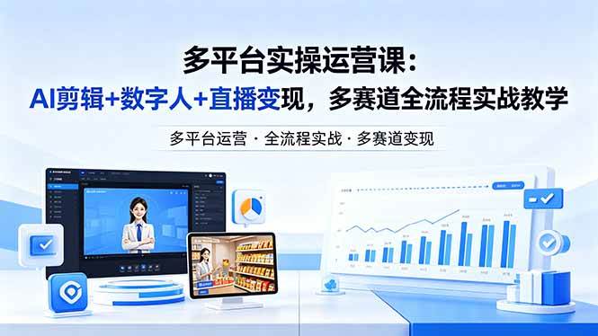 某团队多平台实操运营课-更新26年4月20：AI剪辑+数字人+直播变现，多赛道全流程实战教学